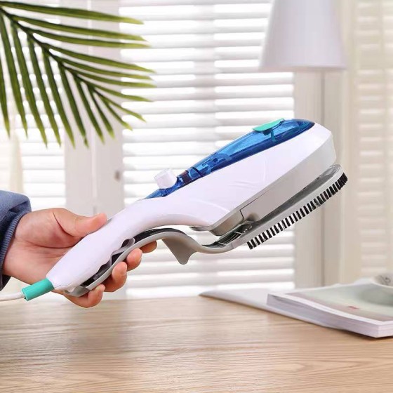 Handheld electric steam iron for home and travel use.